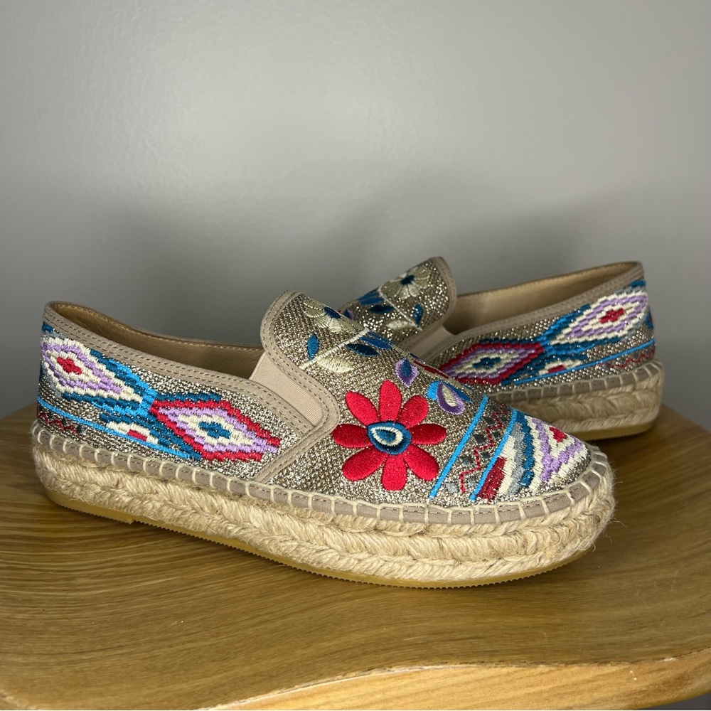 Johnny Was Nepentha Embroidered Espadrilles Shoes Size US 8.5 EU 39 Sandals Boho